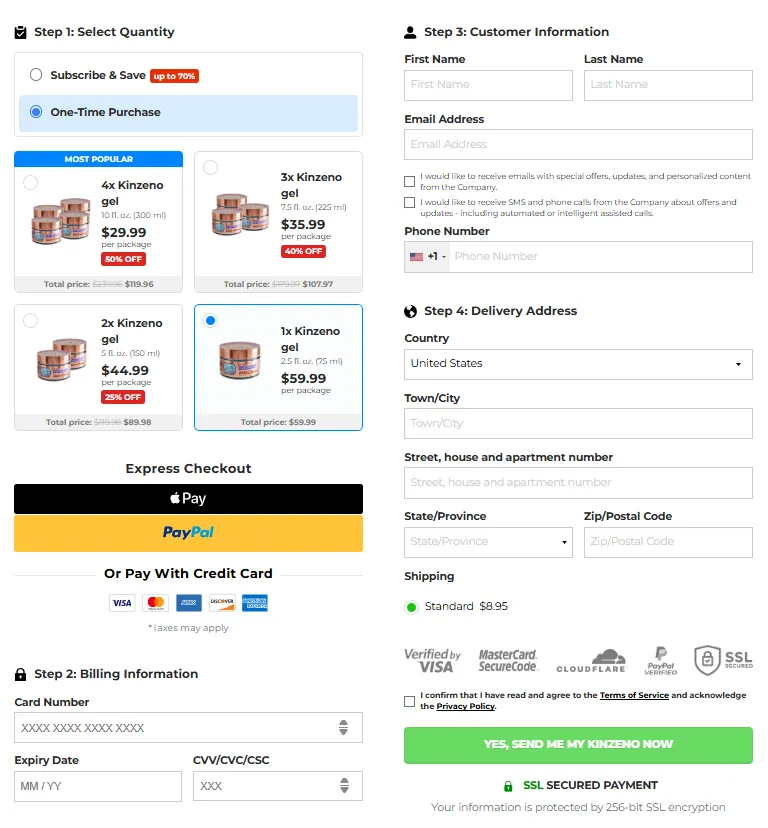 Kinzeno™ Orderpage Image